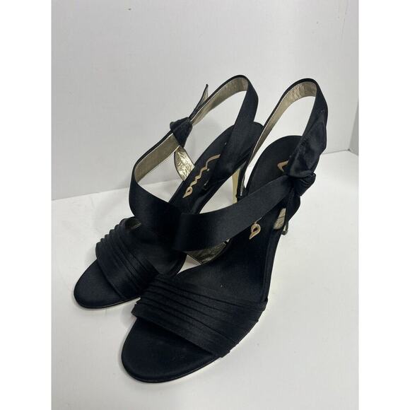 Black NINA Sz 10 M Satin Heels Strappy Excellent Condition EU40 Wedding Classy - Picture 2 of 7